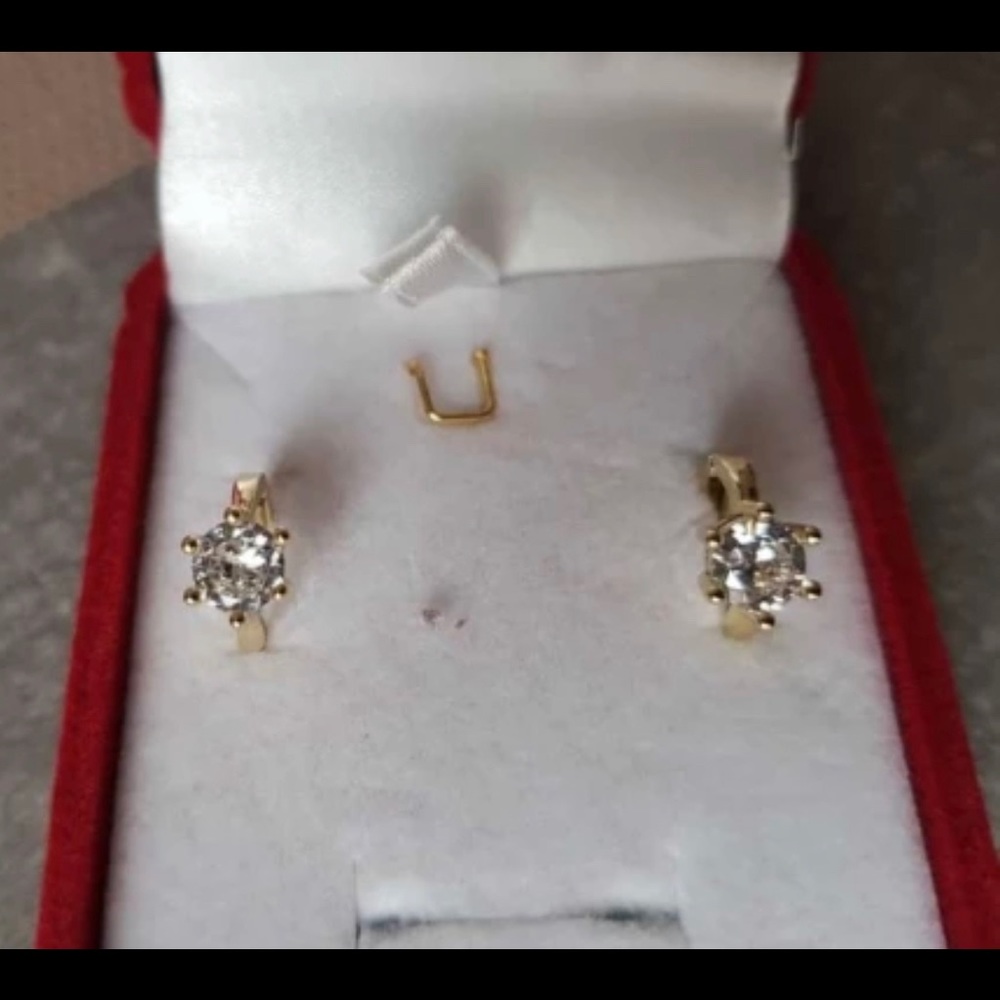 New 14k Gold Filled Geometric Circle Hoop Six-Claw White Sapphire Earrings - Picture 9 of 17
